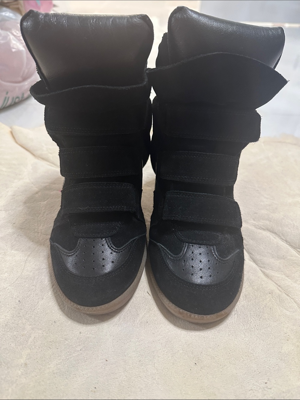Isabel Marant Black High-Top Wedge Sneakers with Velcro Straps